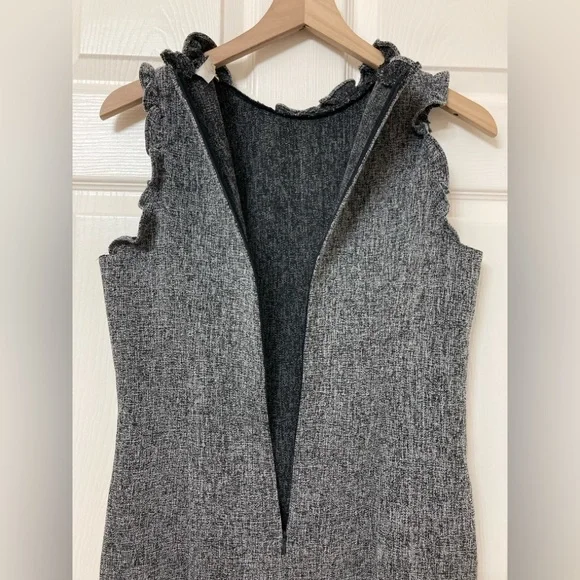 LOFT Gray Ruffle Neck Sleeveless A-line Mini Dress 4 Preppy Poetcore Academia - Picture 5 of 8